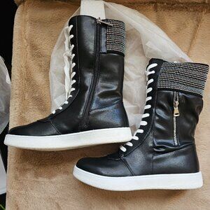 MEGANI rhinestone coated high-top sneakers- BLACK